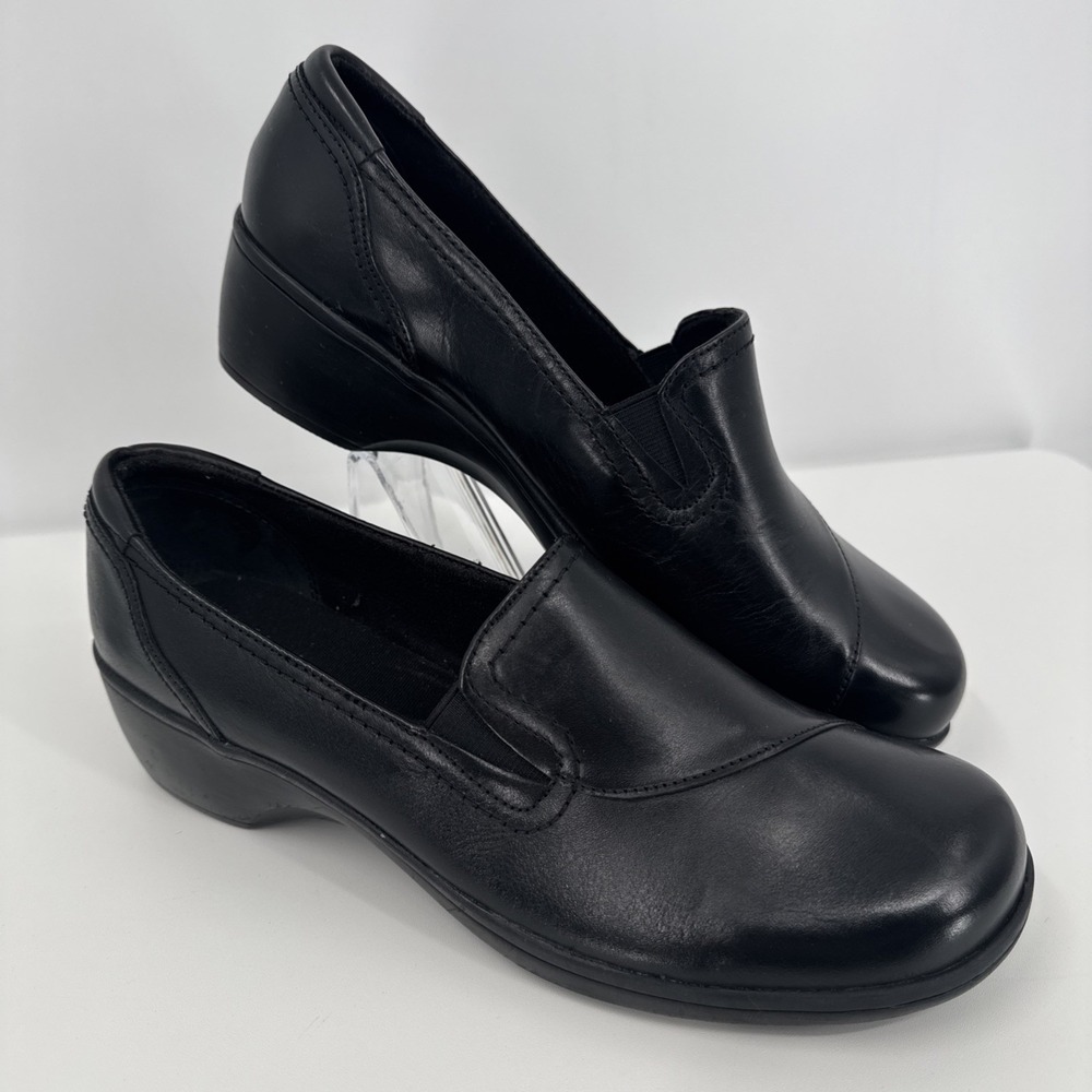 Clarks Bendables Womens Sz 10 W Slip On Clog Comfort Shoes Black Leather